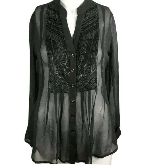 Kay Celine Dark Grey Sheer Silk Sequin Blouse - Picture 8 of 8
